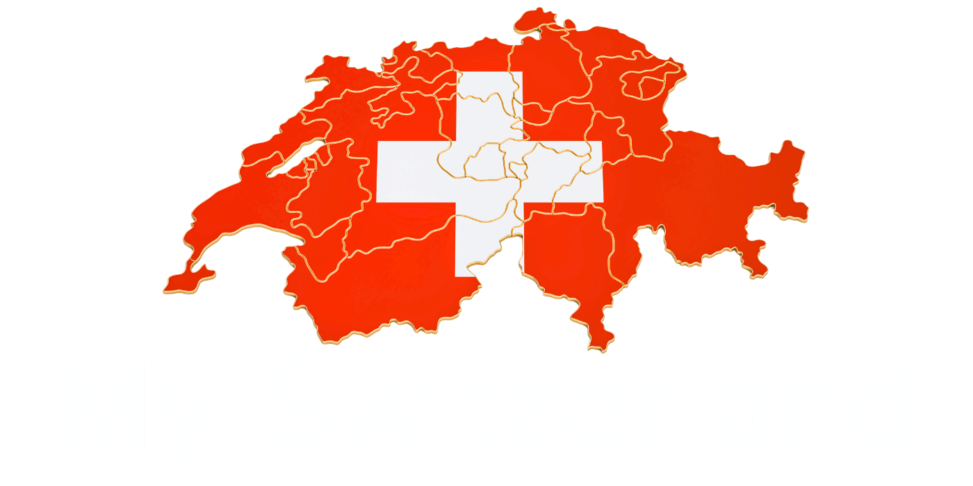 My Switzerland Logo mit Bergsilhouette für Relocation, Vermögensschutz und Safe Haven in der Schweiz. My Switzerland logo with mountain silhouette representing relocation and wealth protection in Switzerland.